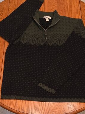 Neve Designs Men's XL Wool Knit Mock Neck 1/4 Zip Green Black Geometric